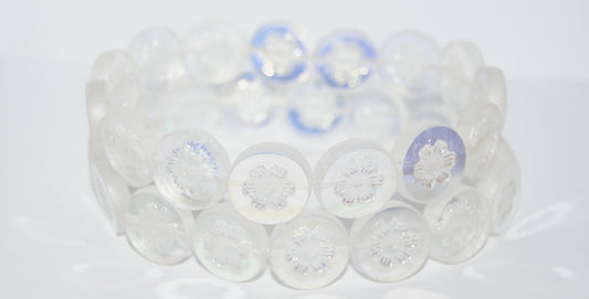 Table Cut Round Beads With Flower, Crystal Ab (30 Ab), Glass, Czech Republic
