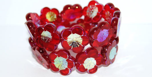 Table Cut Flower Beads Hibiscus, 21 Ruby Red Ab 2Xside (21 90080 Ab 2Xside), Glass, Czech Republic