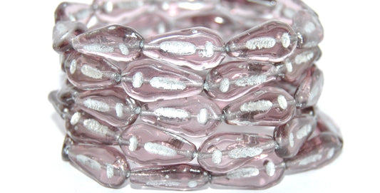 Flat Teardrop Pressed Glass Beads With Line, Transparent Light Amethyst 54201 (20040 54201), Glass, Czech Republic