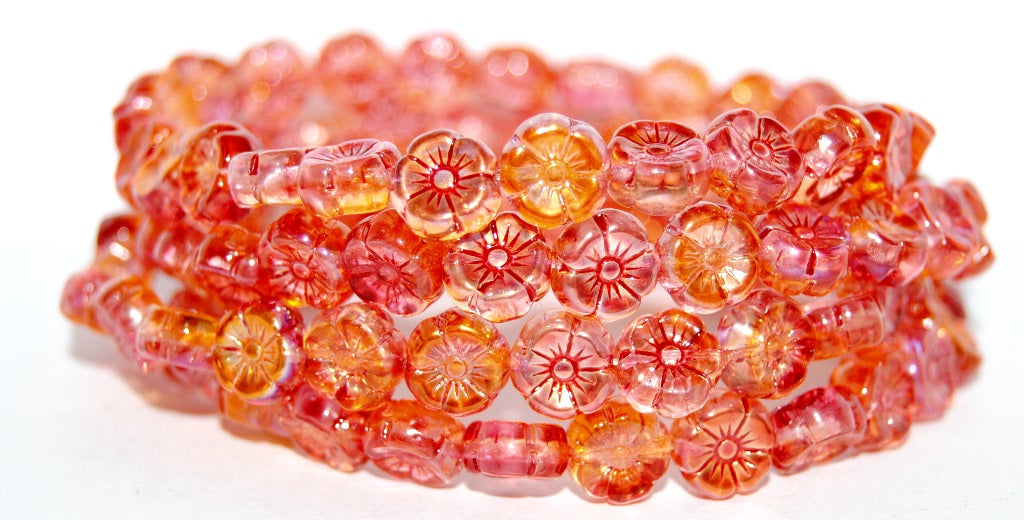Hawaii Flower Pressed Glass Beads, 48109 (48109), Glass, Czech Republic