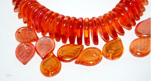 Leaf Pressed Glass Beads, 48109 (48109), Glass, Czech Republic