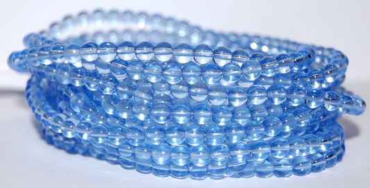 Round Pressed Glass Beads Druck, Transparent Blue (30030), Glass, Czech Republic