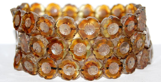 Table Cut Round Beads Hawaii Flowers, (17011 43400), Glass, Czech Republic