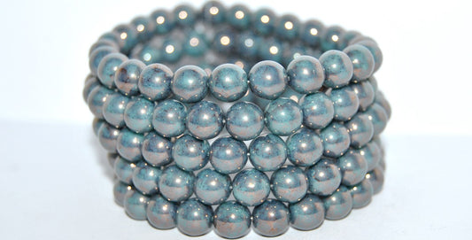 Round Pressed Glass Beads Druck, Turquoise 15415 (63130 15415), Glass, Czech Republic