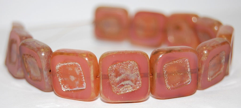 Table Cut Square Beads With Turned Square, Opal Pink 43400 (71010 43400), Glass, Czech Republic