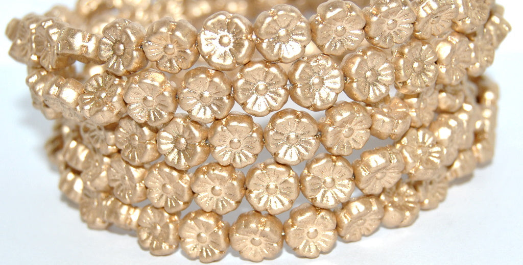 Hawaii Flower Pressed Glass Beads, Gold Colored (1710), Glass, Czech Republic