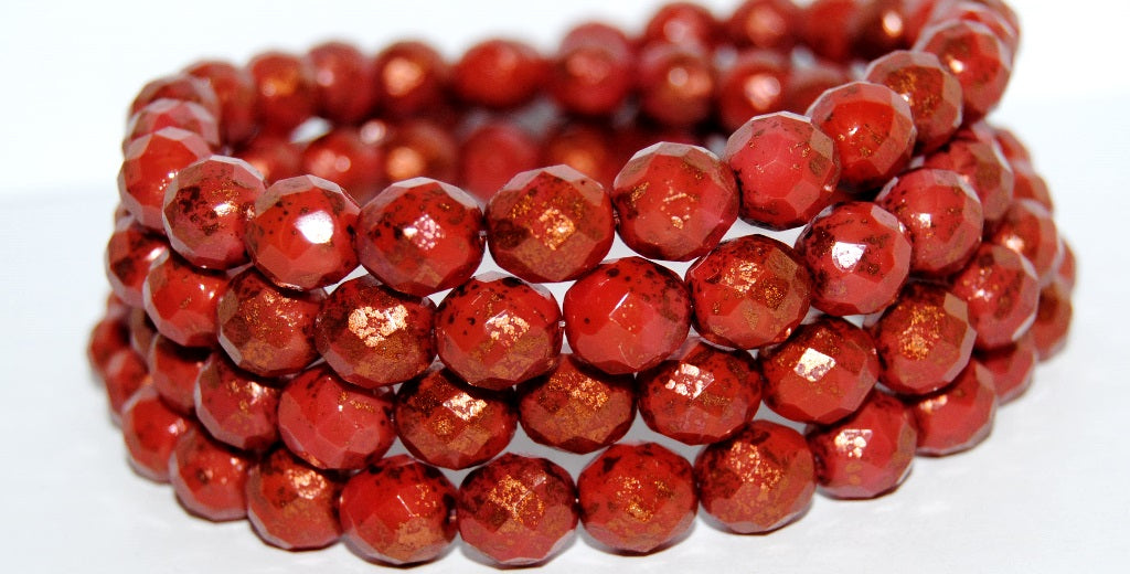 Fire Polished Round Faceted Beads, Opaque Red 94402 (93210 94402), Glass, Czech Republic