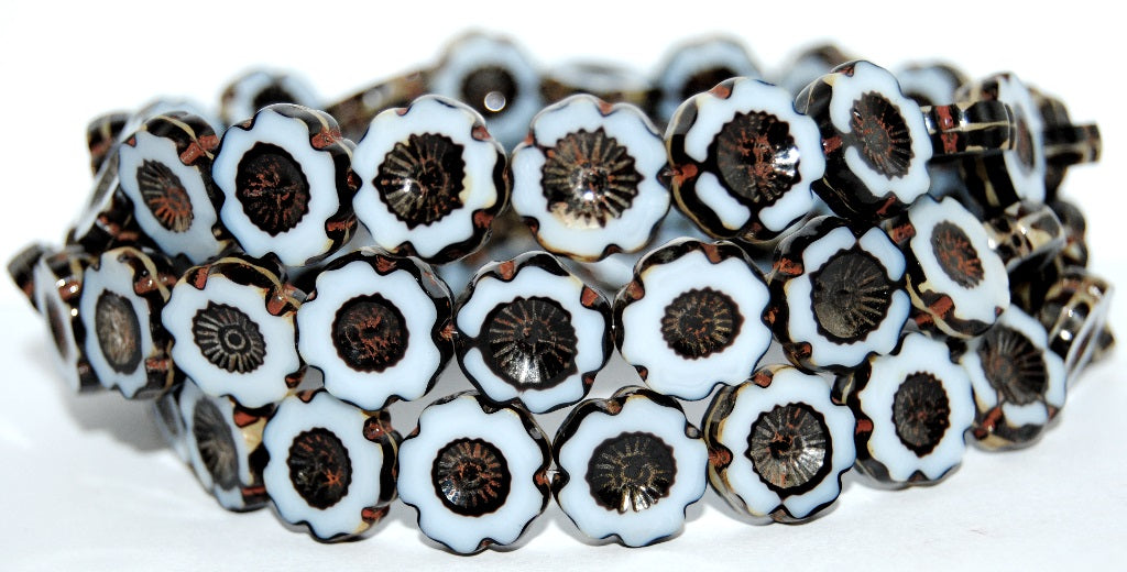 Table Cut Round Beads Hawaii Flowers, (17025 43400), Glass, Czech Republic