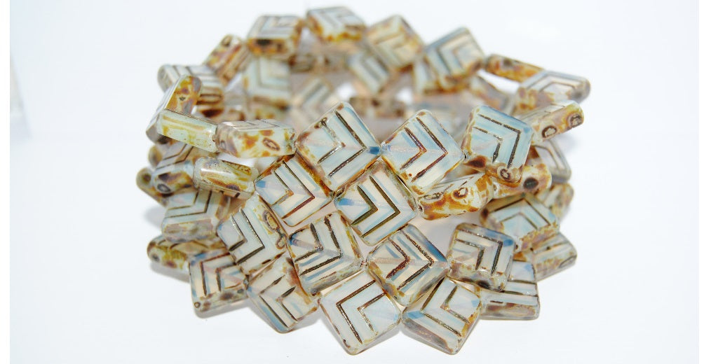 Table Cut Rhomb Beads With Lines, 81000 Travertin (81000 86800), Glass, Czech Republic