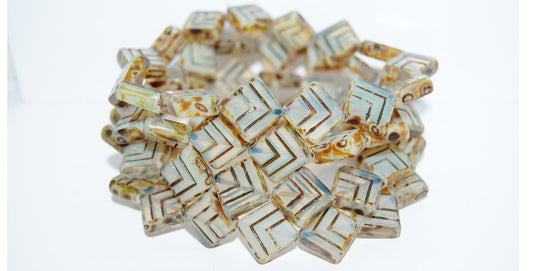 Table Cut Rhomb Beads With Lines, 81000 Travertin (81000 86800), Glass, Czech Republic