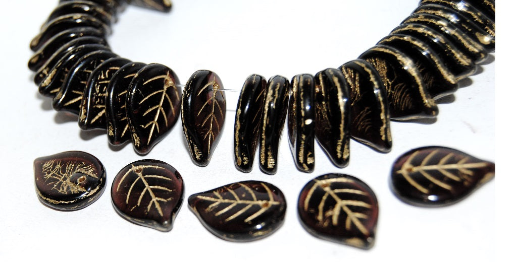 Leaf Pressed Glass Beads, Transparent Amethyst 54202 (20080 54202), Glass, Czech Republic