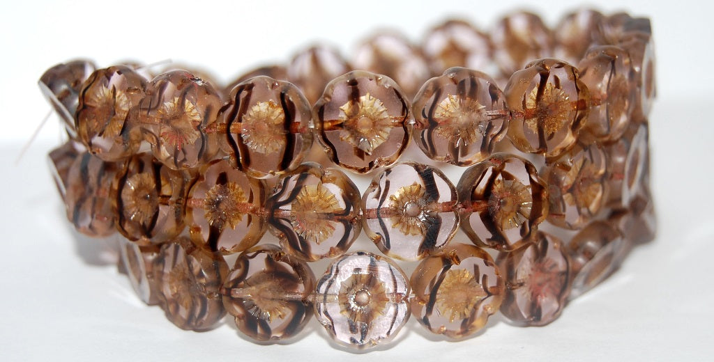 Table Cut Round Beads Hawaii Flowers, 78126 Stain Strong (78126 86805), Glass, Czech Republic