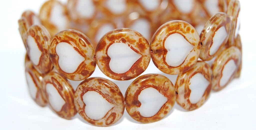 Table Cut Round Beads With Heart, 8101 Travertin (8101 86800), Glass, Czech Republic