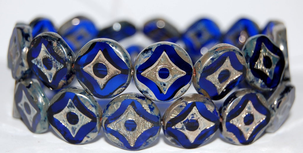 Table Cut Round Beads With Star, Transparent Blue 43400 (30060 43400), Glass, Czech Republic