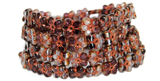 Table Cut Flower Beads Linum, Bright Amethyst White Delay 55307 (25016 55307), Glass, Czech Republic