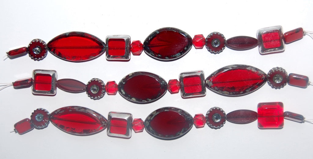 Mix Of Czech Glass Beads Strung Red, Red ( Red), Glass, Czech Republic