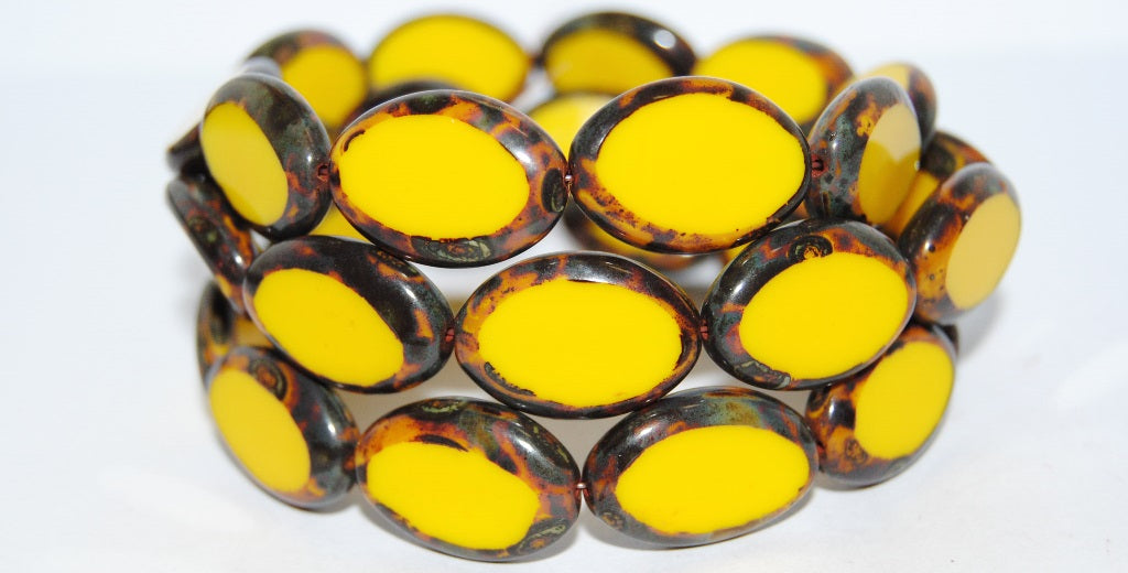 Table Cut Oval Beads Roach, Yellow Travertin (83120 86800), Glass, Czech Republic