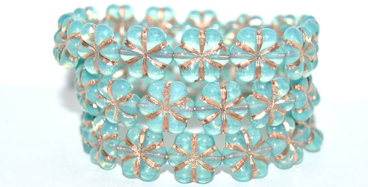 6-Petal Flower Pressed Glass Beads, Opal Aqua 54200 (61300 54200), Glass, Czech Republic