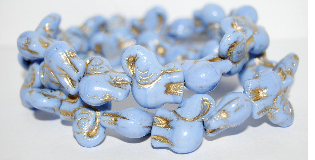 Elephant Animal Pressed Glass Beads, Opaque Light Blue 54202 (33010 54202), Glass, Czech Republic