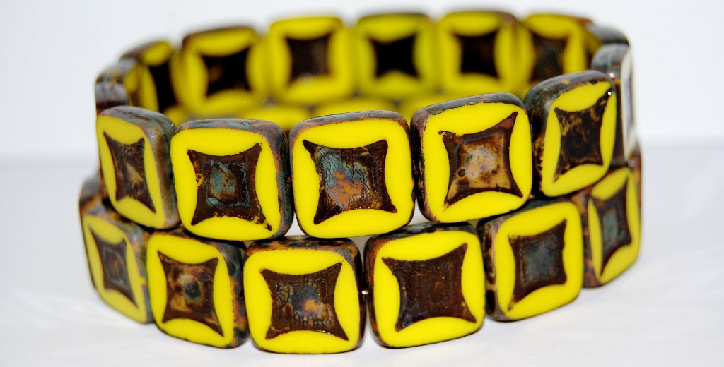 Table Cut Square Beads With Square, Yellow Travertin (83120 86800), Glass, Czech Republic