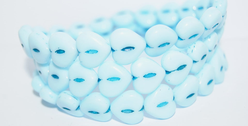 Heart Pressed Glass Beads, Blue 46460 (63000 46460), Glass, Czech Republic