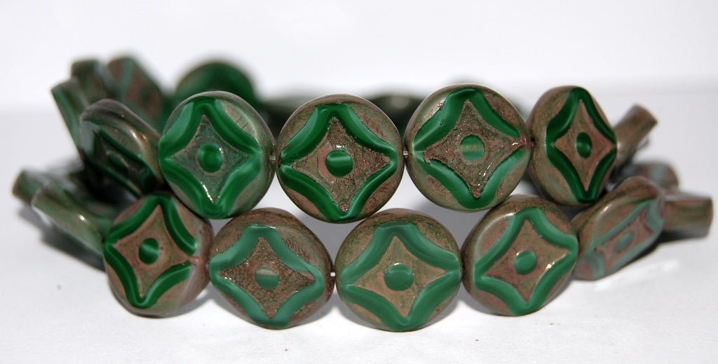 Table Cut Round Beads With Star, 56100 Bronze (56100 14415), Glass, Czech Republic