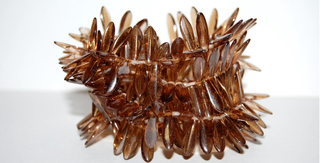 Dagger Pressed Glass Beads, Transparent Brown (10100), Glass, Czech Republic