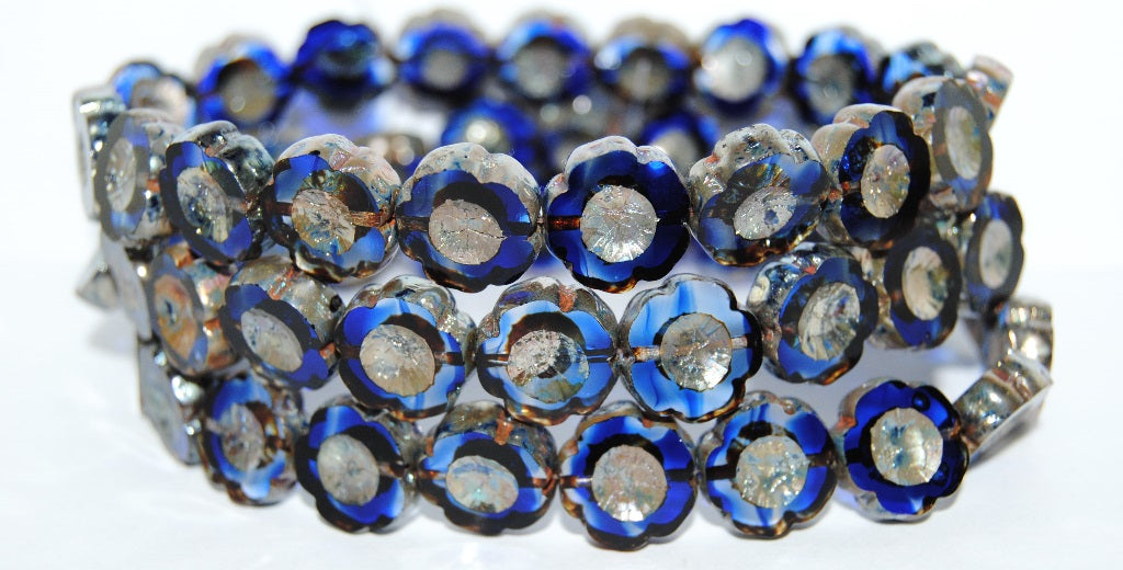 Table Cut Round Beads Hawaii Flowers, (3001006 43400), Glass, Czech Republic