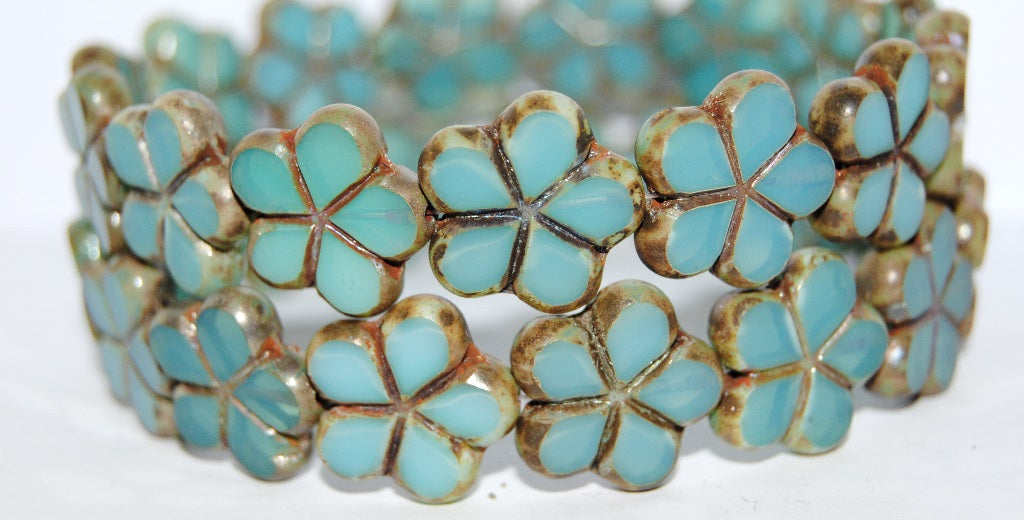 Table Cut Flower Beads, Opal Aqua 43400 (61000 43400), Glass, Czech Republic