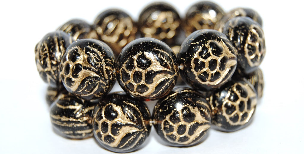 Round With Flower Pressed Glass Beads, Transparent Brown 54202 (10210 54202), Glass, Czech Republic