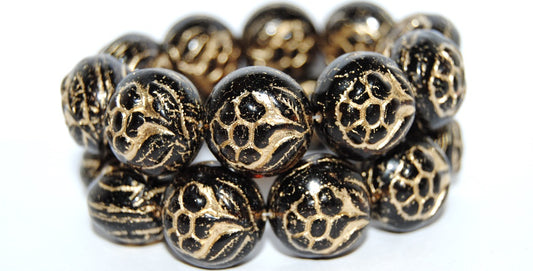 Round With Flower Pressed Glass Beads, Transparent Brown 54202 (10210 54202), Glass, Czech Republic