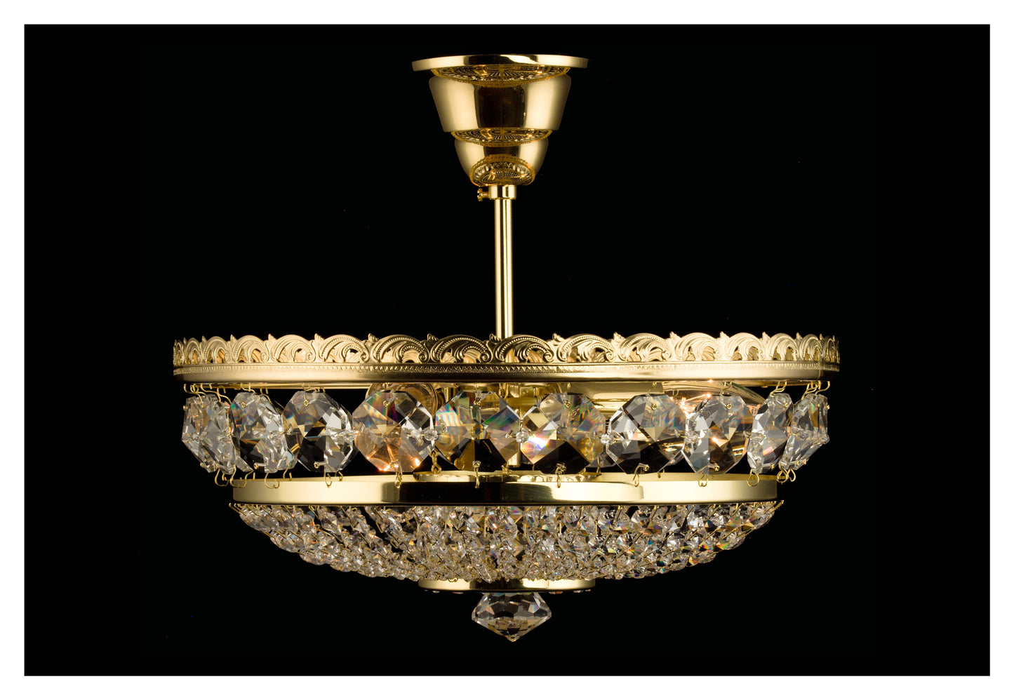 Crystal Bohemia Chandelier with 3x bulbs, Czech Republic. Gold plated Crystal Czech Republic