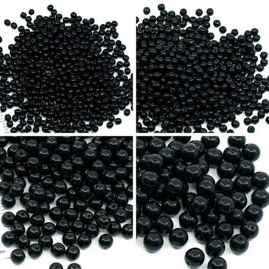 275 pcs set of Czech Round Glass Beads, Jet Black - 3mm (100pcs), 4mm (100pcs), 6mm (50pcs), 8mm (25pcs) kit for jewelry making