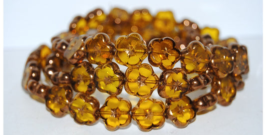 Table Cut Flower Beads, Transparent Orange Bronze (10060 14415), Glass, Czech Republic