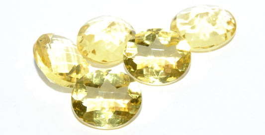 Cabochons Oval Faceted Flat Back, (Jonquille), Glass, Czech Republic