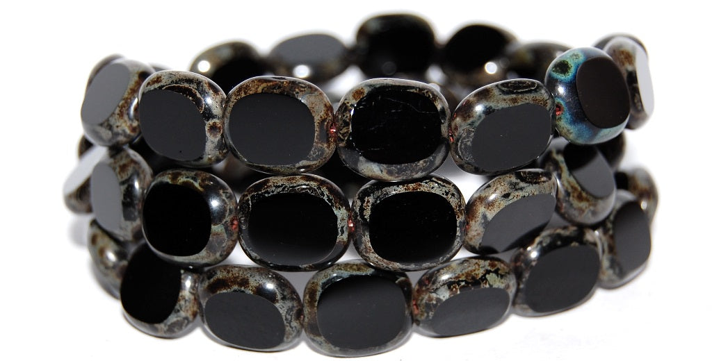 Table Cut Round Candy Beads, Black Travertin (23980 86800), Glass, Czech Republic