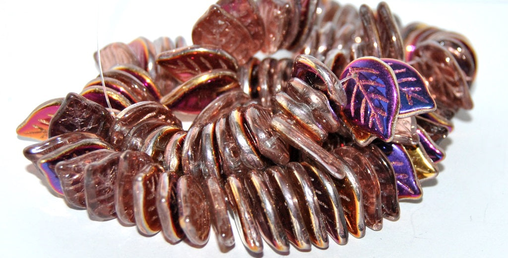 Leaf Pressed Glass Beads, Transparent Pink 29500 (70120 29500), Glass, Czech Republic