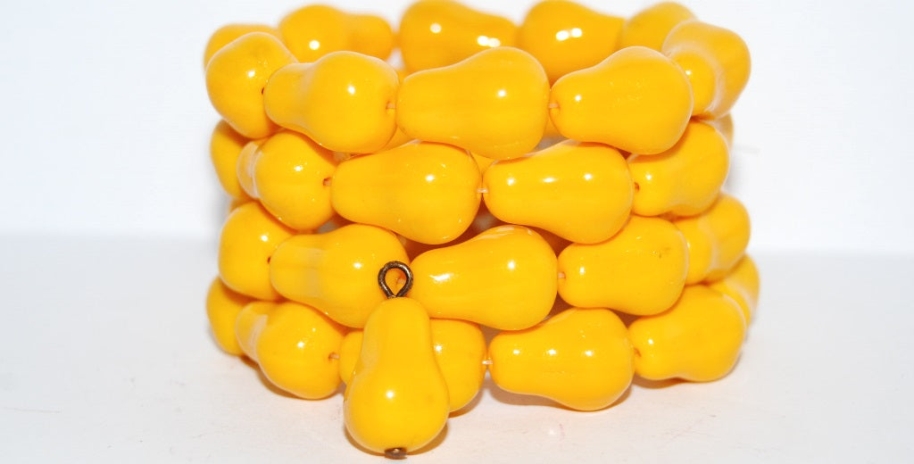 Pear Fruit Pressed Glass Beads, Bright Yellow (83130), Glass, Czech Republic