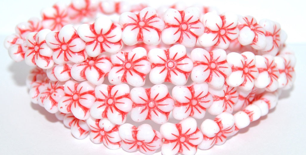 Flower Pressed Glass Beads, White 43808 (2010 43808), Glass, Czech Republic