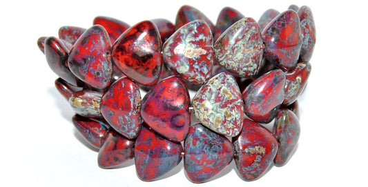 Shaped Pressed Glass Beads, Opaque Red Travertin (93200 86800), Glass, Czech Republic