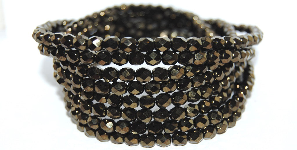 Fire Polished Round Faceted Beads, Black Luster Red Full Coated (23980 14495), Glass, Czech Republic