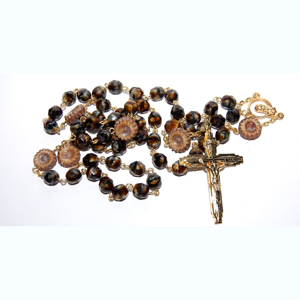 Rosaries With Czech Glass Beads And Methal Cross, 8 mm + 10 mm (R091109-BC)