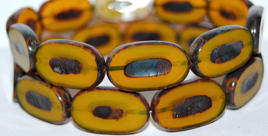 Table Cut Rounded Rectangle Oval Beads With Oval, Opal Yellow Travertin (81210 86800), Glass, Czech Republic