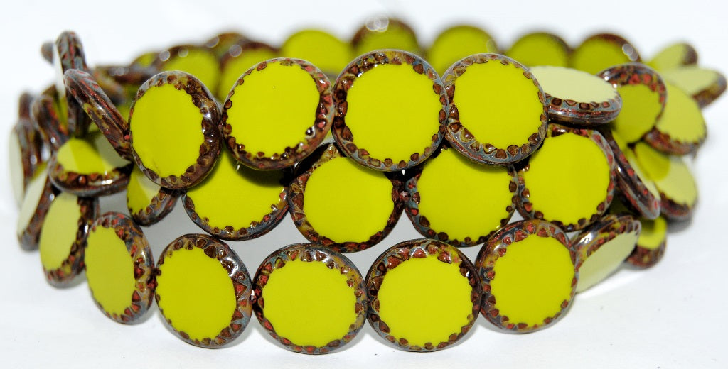 Table Cut Round Beads Sun, Opaque Green Travertin (53410 86800), Glass, Czech Republic