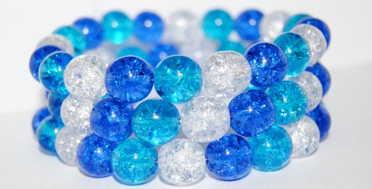 Round Pressed Glass Beads Druck, Mixed Colors Blue Crackle (Mix Blue Crackle), Glass, Czech Republic