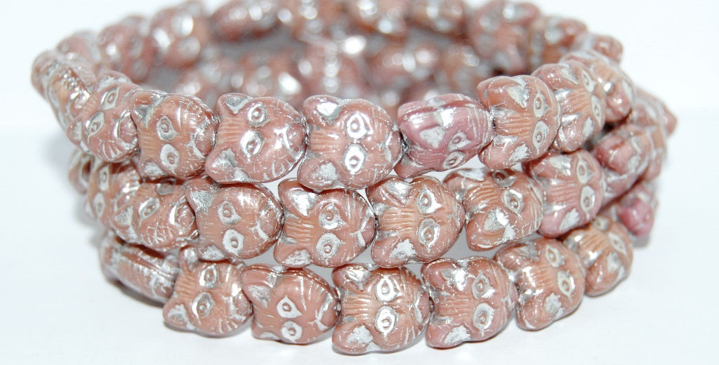 Cat Head Muzzle Pressed Glass Beads, Opaque Pink 54201 (74020 54201), Glass, Czech Republic