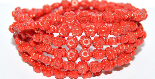 Hawaii Flower Pressed Glass Beads, Red 43805 Metalic (93190 43805 Metalic), Glass, Czech Republic
