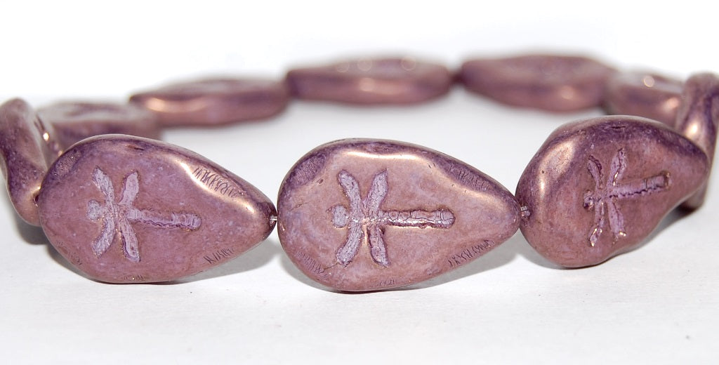 Leaf With Drahonfly Pressed Glass Beads, White Bronze (2010 14415), Glass, Czech Republic