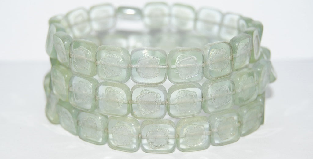 Table Cut Square Beads With Turned Square, 87301 Luster Cream (87301 14401), Glass, Czech Republic