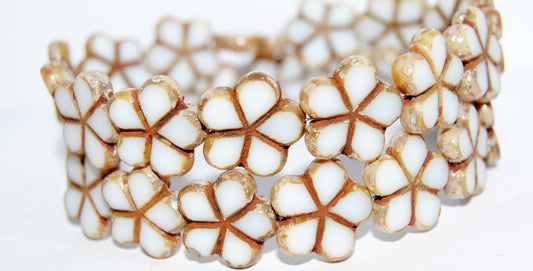 Table Cut Flower Beads, White 43400 (2010 43400), Glass, Czech Republic